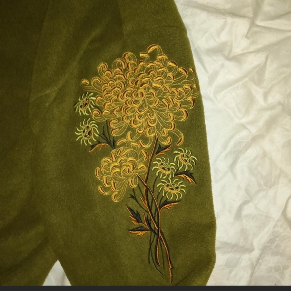 Olive Green Embroidered Fleece Jacket - Picture 2 of 4